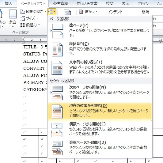 表紙 ワード 以外 番号 ページ