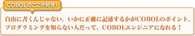 COBOL̂DI@Rɏ񂶂ȂBɐmɋLq邩COBOL̃|CgBvO~OmȂlāACOBOLGWjAɂȂI