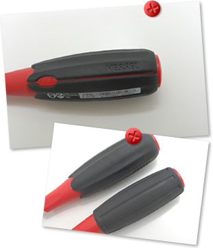 赤い樹脂が凸状に浮き上がって黒い樹脂と一体化 ベッセルが過去に開発してきた工具